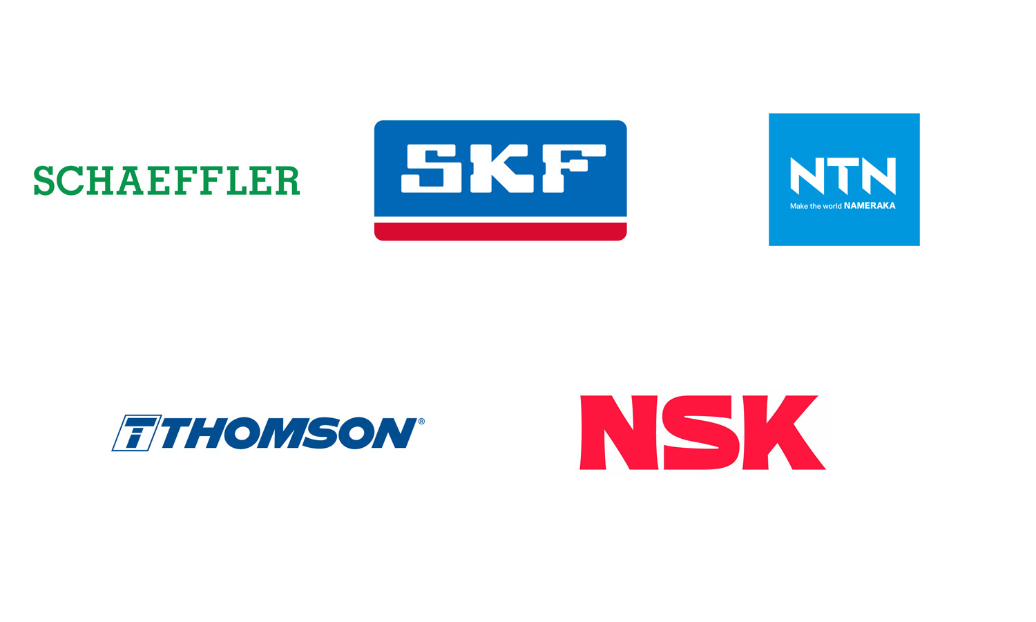 Logos führender Hersteller wie SKF, HIWIN, NSK, Schaeffler und Thomson – starke Markenpartnerschaften bei LTM Industrietechnik.